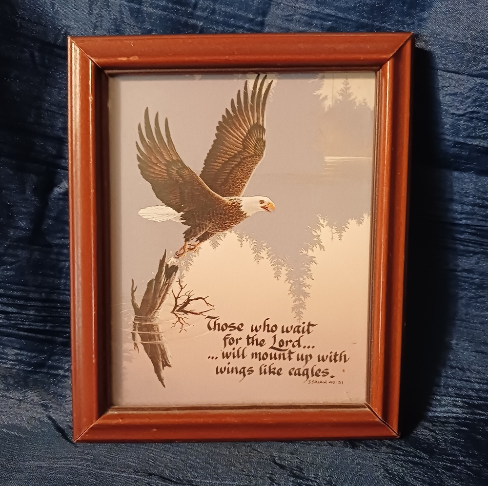 Isiah 40:31 Walnut 4x5 Framed With Glass,   Eagle Picture.